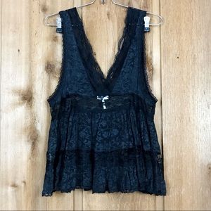 Free People Black Lace Slip Top